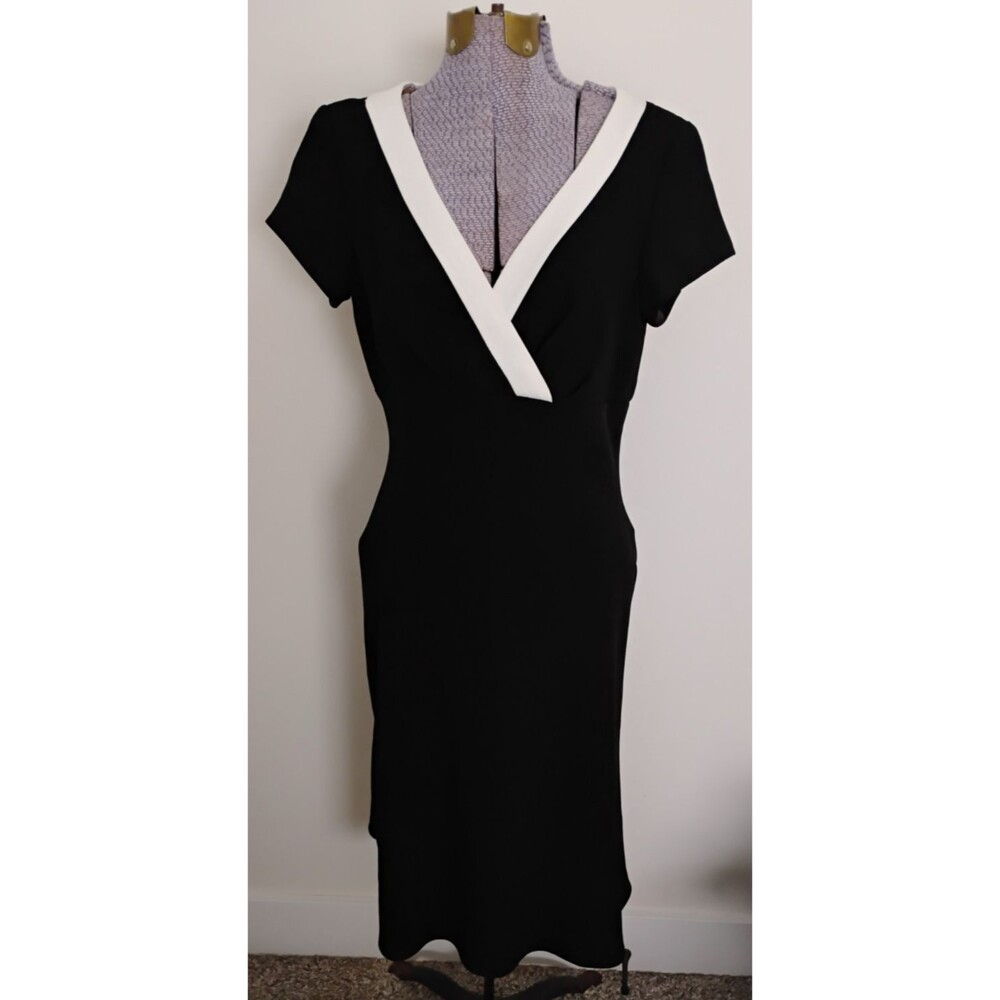 Classy Donna Ricco New York Dress Short Sleeve Empire Waist Black White 8